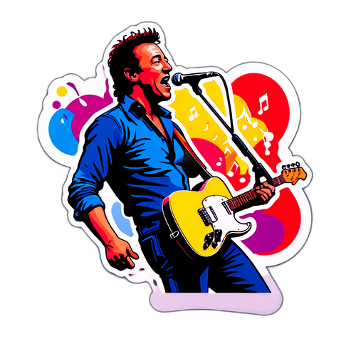 Retro-inspirert klistremerke av Bruce Springsteen på scenen
