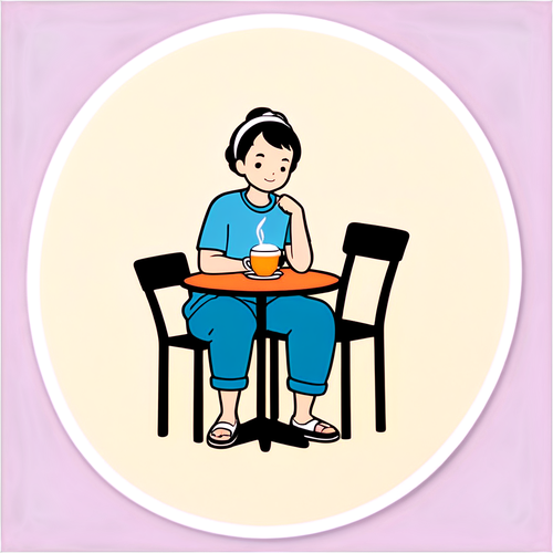 穏やかなカフェでくつろぐキャラクター