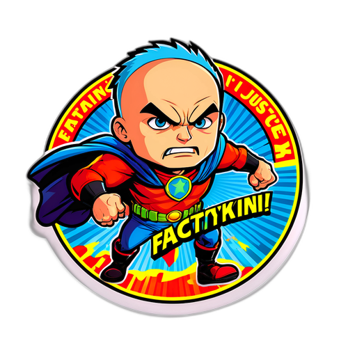 Графический стикер с Басыткиным в комикс-стиле, с надписью 'Facing Justice!'