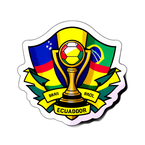 Adesivo illustrato del trofeo con bandiere di Ecuador e Brasile