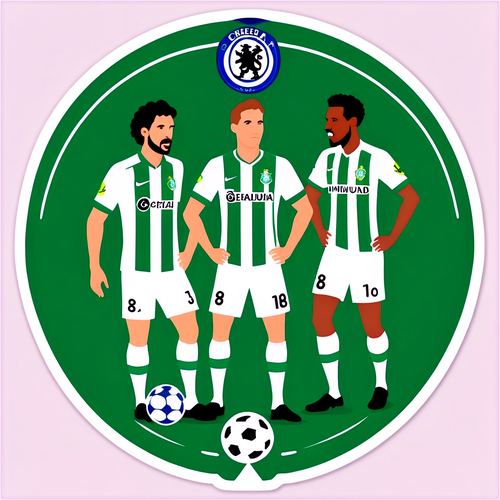 Design nálepky Betis–Chelsea s fotbalisty a stadionem