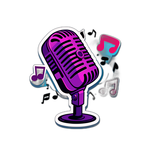 Etichetă cu microfon și note muzicale