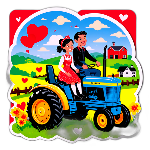 Morsom tegneserie av et par på traktor