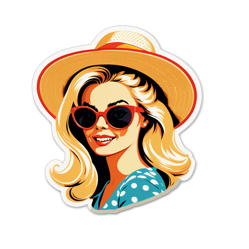 Retro-stil klistremerke av Brigitte Bardot på stranda