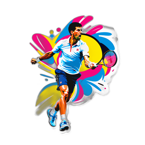 Stiker Novak Djokovic dalam Pose Servis Berkuasa