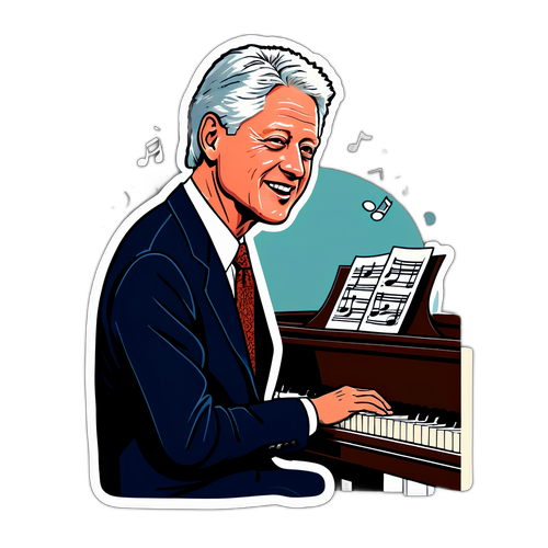 Ilustrowany portret Billa Clintona przy fortepianie