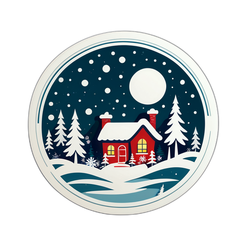 Taiteellinen tarra joulun lumisateesta vintage-tyylissä