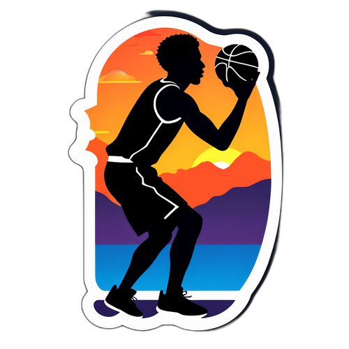 Silhouette de Jugador de Baloncesto al Atardecer