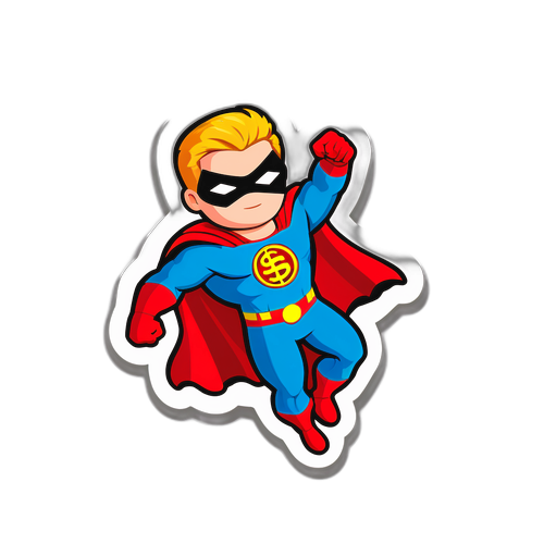 Наклейка с курсом доллара, где долларовый знак изображен как супергерой