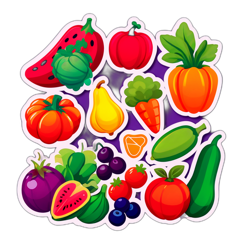 Makulay na Sticker ng Mga Prutas at Gulay
