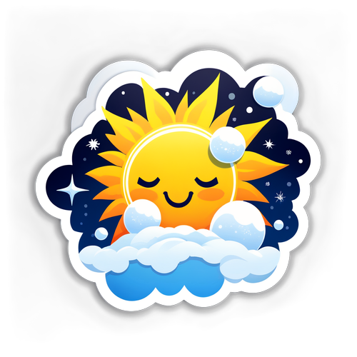 Un sticker cu bulgări de zăpadă și soare