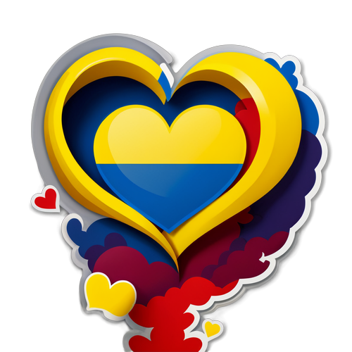 Adesivo Colorato con il Cuore e la Bandiera Ucraina