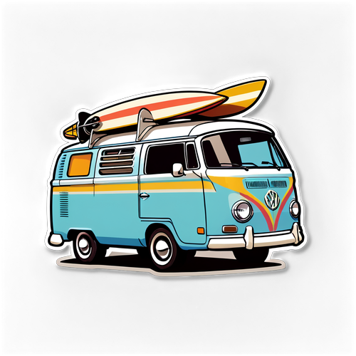 Retro Van with Surfboards Sticker