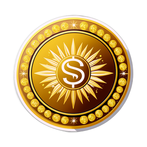 Sticker mit goldenen Preis und strahlender Münze