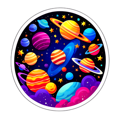 En livlig galaxscen med planeter och stjärnor