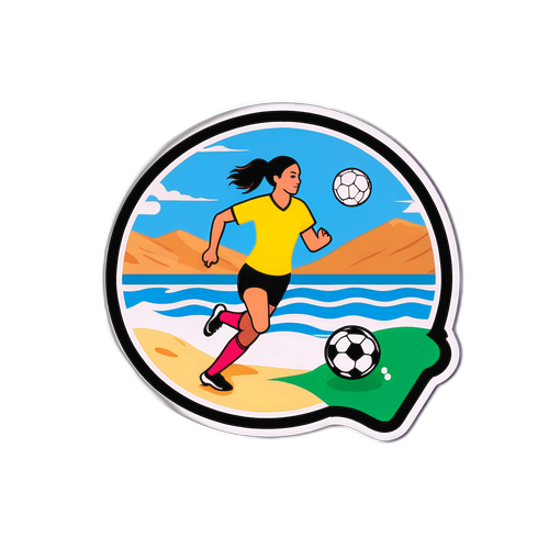 Sticker met strandsetting en vrouwenvoetbalscene in Sanary sur Mer
