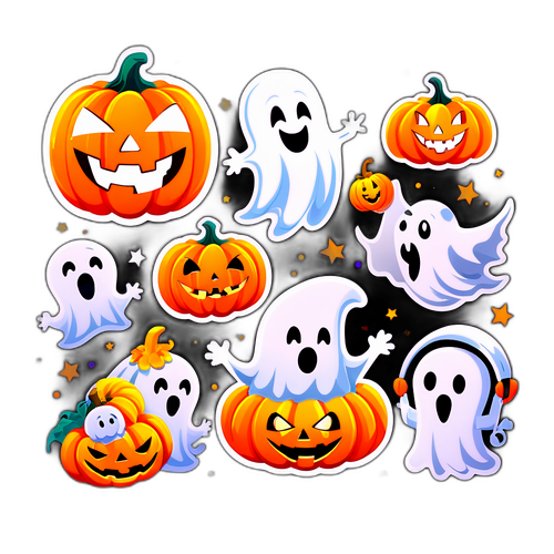 Autocolante Halloween cu dovleci și fantome zâmbitoare
