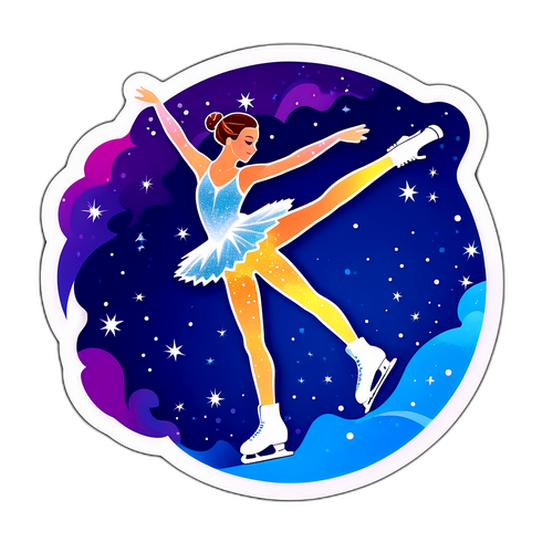 Aufkleber mit einer Eiskunstlauf-Pose und funkeltäuchenden Effekten zur Feier des Wettbewerbs