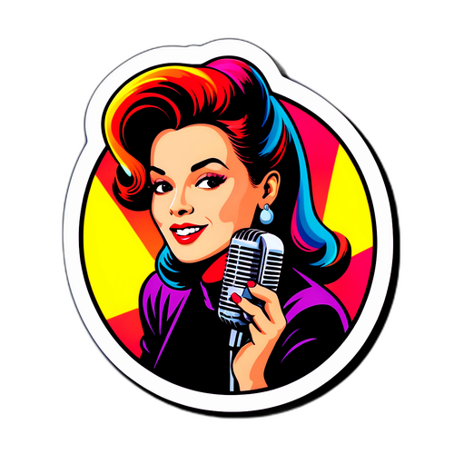 מדבקת סגנון רטרו עם זמרת מפורסמת