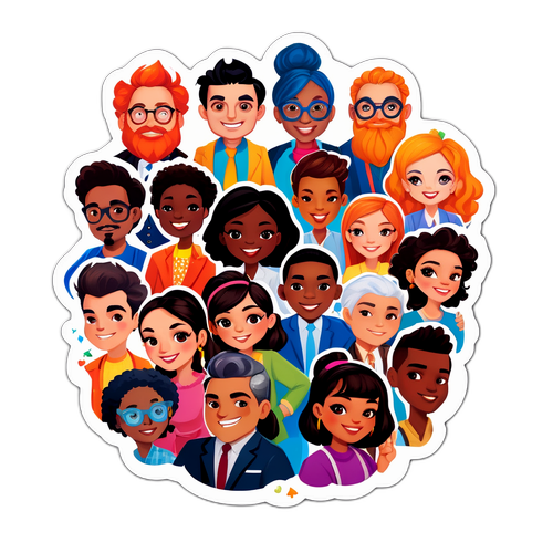 Quirky Diverse Characters Group Photo Sticker