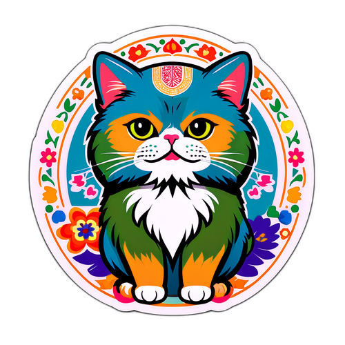 חתול פרסי ידידותי עם סמלים איראניים