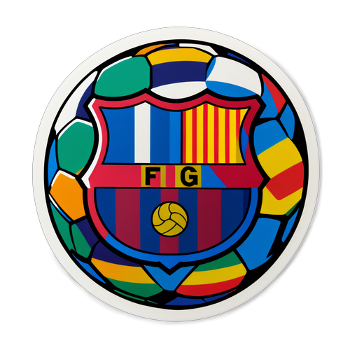 Sticker Colorido con el Logo del Barcelona y un Balón de Fútbol