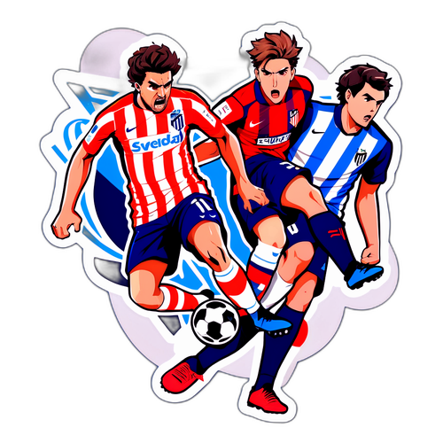 Гравці Реал Сосьєдада та Атлетико Мадрид у запеклій боротьбі за м'яч в аніме стилі