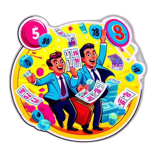 Ilustração Vibrante de um Heist de Loteria