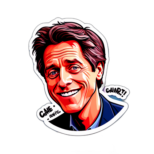 Karikatka Hugh Granta z zabawnymi cytatami