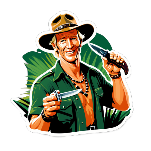 Illustration af Paul Hogan som Crocodile Dundee