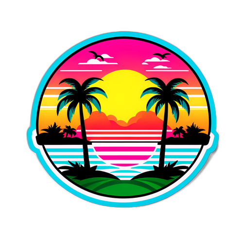 Sticker cu logo-ul echipei Inter Miami pe fundal de apus vibrant