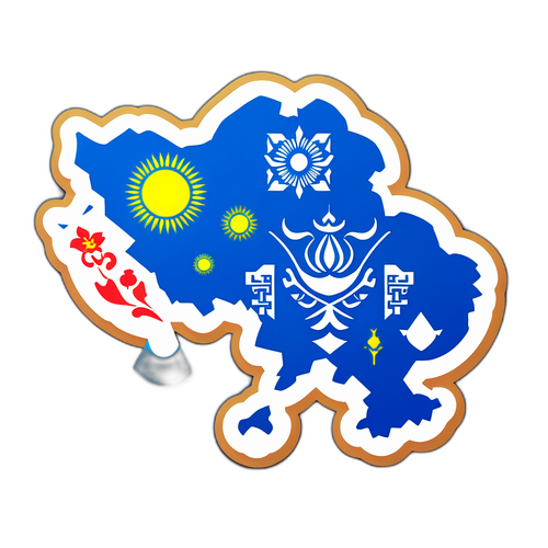 Mapa ng Kazakhstan na may Kultural na Simbolo