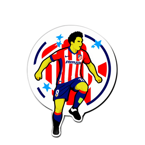 Kibandiko cha Atletico Madrid Kikiuonyesha Mchezaji Akifunga Goli