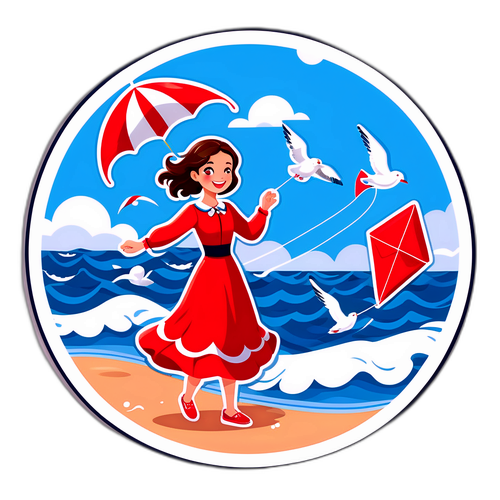 海边玩耍的女孩