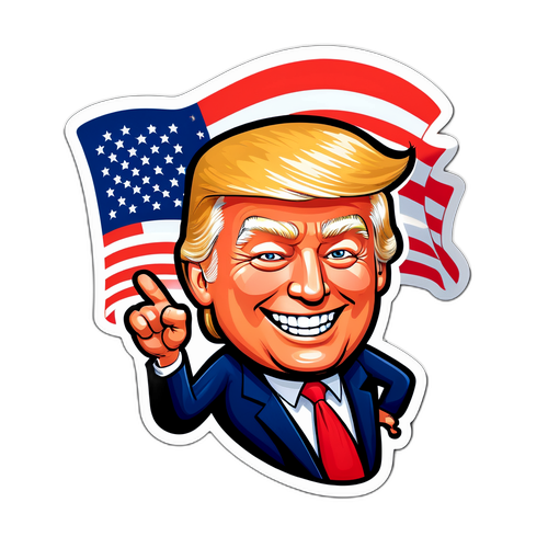 Trumpikarikatyyri ja Yhdysvaltojen lippu