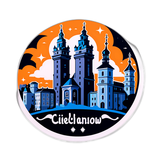 Sticker z napisem "Ciechanów" z symbolem miasta