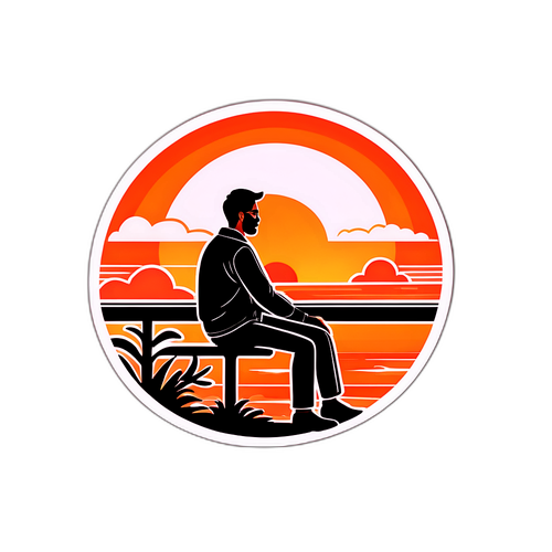 Εικονογράφηση του Ηλιόπουλου που παρακολουθεί τη δύση του ηλίου