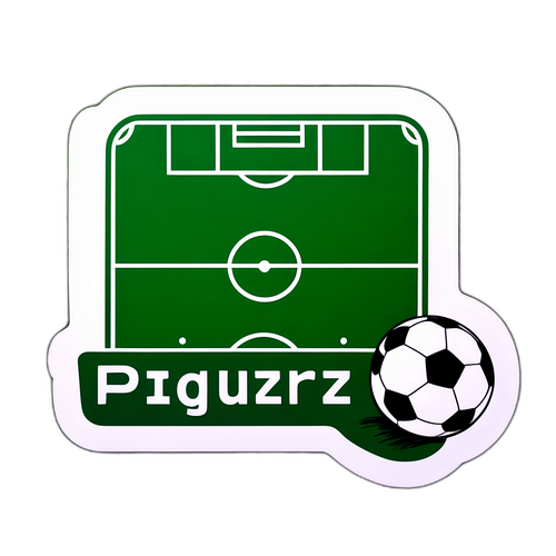 Desenho de um campo de futebol com a palavra 'Piquerez' transformada em grama e linhas do campo