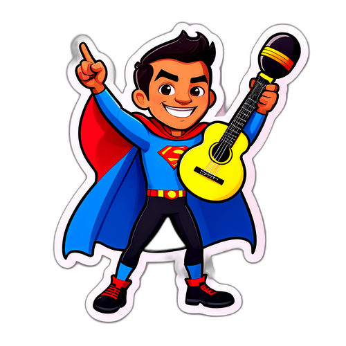 Un sticker divertido de Santiago Beltrán como superhéroe