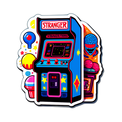 Retro Arcade Sticker met Stranger Things Elementen