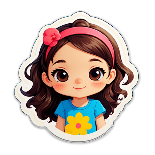 Adorable Girl with Curly Hair Sticker