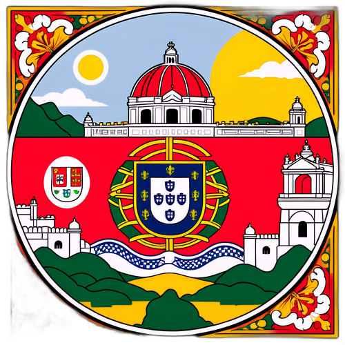 Autocolant cu steagul Portugaliei și peisaje tradiționale