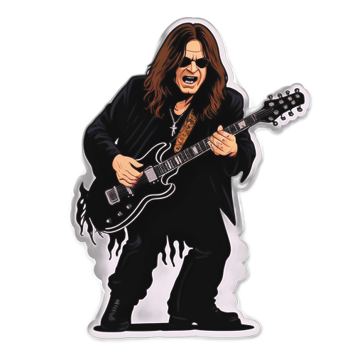Künstlerischer Aufkleber von Ozzy Osbourne auf der Bühne mit E-Gitarre