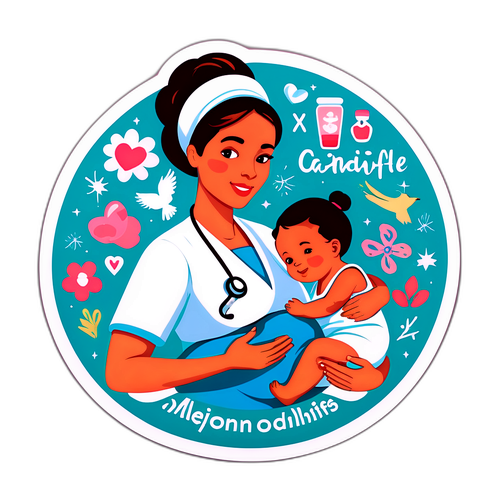 Дизайн с заботливой акушеркой на фоне символов материнства