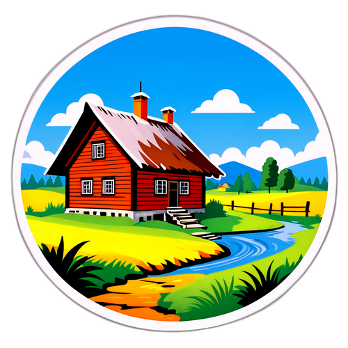 Сельский пейзаж Великих Лукам с крестьянским домом