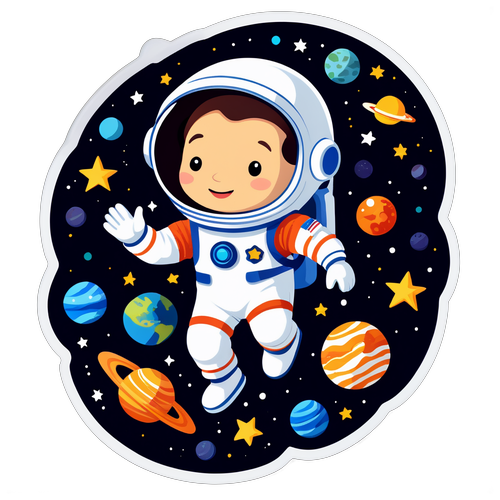 Cute Astronaut Floating in Space Sticker