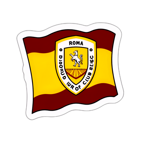 Illustratie van een AS Roma-vlag die in de lucht wappert met de tekst 'Trots op onze Club!'