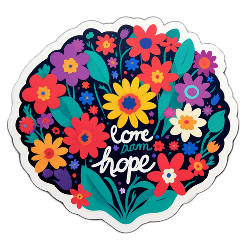 Sticker van de Bataclan met kleurrijke bloemen en een boodschap van hoop en herdenking