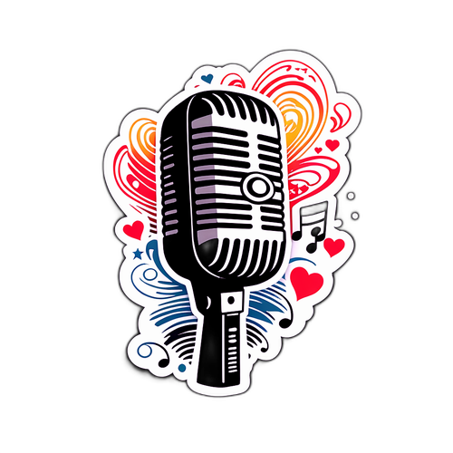 विंटेज प्रेरित माइक्रोफोन स्टिकर 'अपने दिल की आवाज़ गाओ'