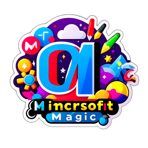 Penggambaran Logo Windows dengan Elemen Permainan Berwarna dan Frasa "Microsoft Magic"